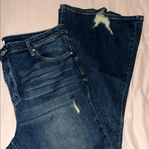 Ceros Women's Dark Blue Flare Jeans with small rips - Picture 5 of 5